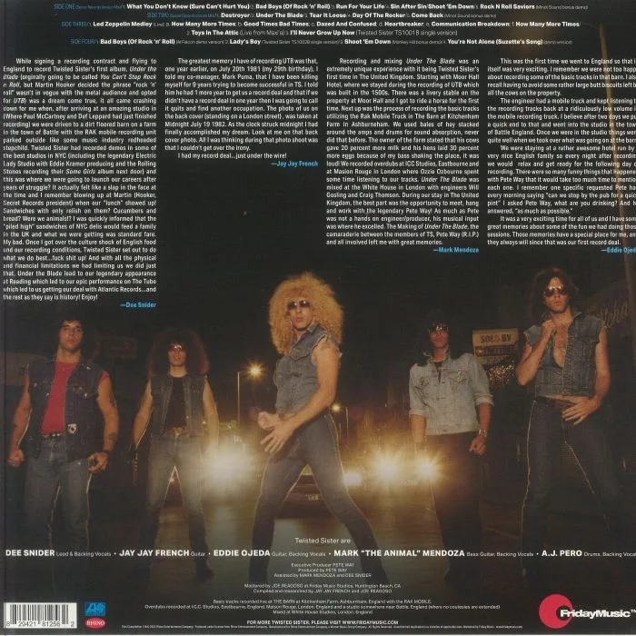 Back cover — TWISTED SISTER — Under The Blade (40th Anniversary Deluxe Edition)