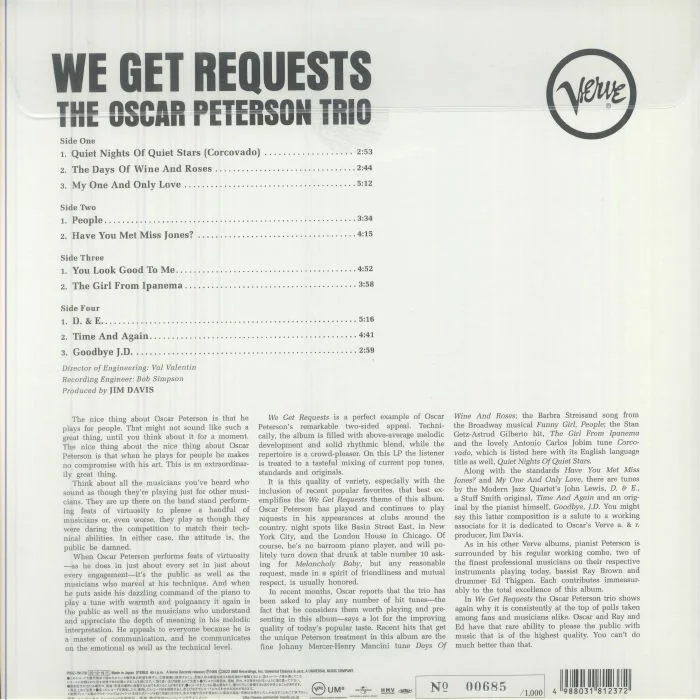 Обратная сторона обложки — The OSCAR PETERSON TRIO — We Get Requests