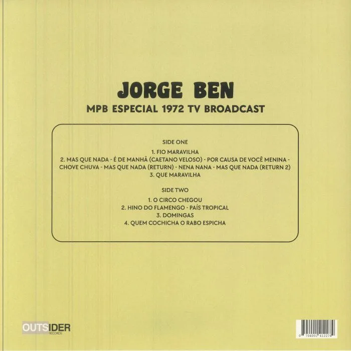 Обратная сторона обложки — JORGE BEN — MPB Especial 1972 TV Broadcast