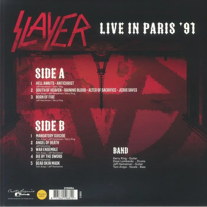 Обратная сторона обложки — SLAYER — Live In Paris 1991