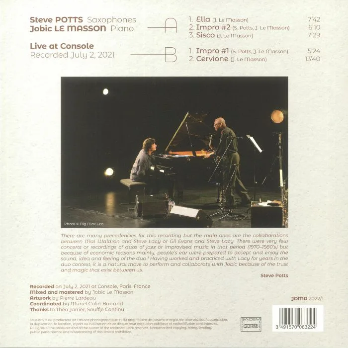 Обратная сторона обложки — Steve POTTS / JOBIC LE MASSON — Live At Console
