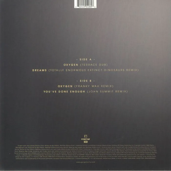Back cover — GORGON CITY — Olympia: Remixes (Record Store Day RSD 2022)