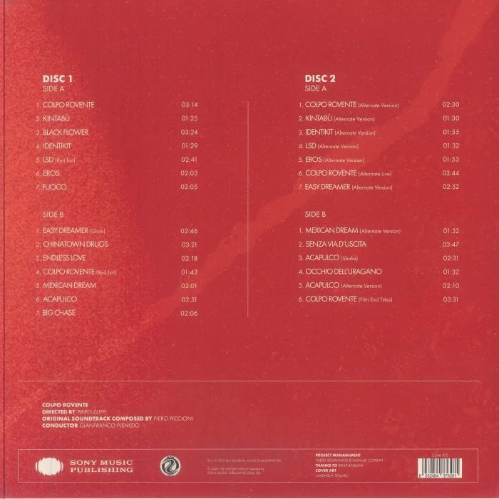Back cover — Piero PICCIONI — Colpo Rovente (Soundtrack)