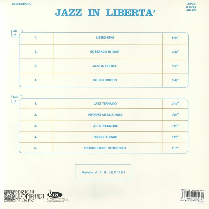 Back cover — AR aka ANTONIO RICARDO LUCIANI LUCIANI — Jazz In Liberta (reissue)