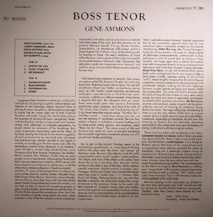 Back cover — Gene AMMONS — Boss Tenor