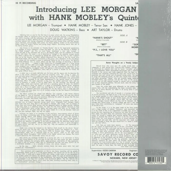 Обратная сторона обложки — Lee MORGAN — Introducing Lee Morgan