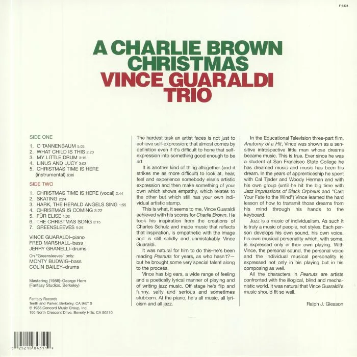 Обратная сторона обложки — VINCE GUARALDI TRIO — A Charlie Brown Christmas (Soundtrack)