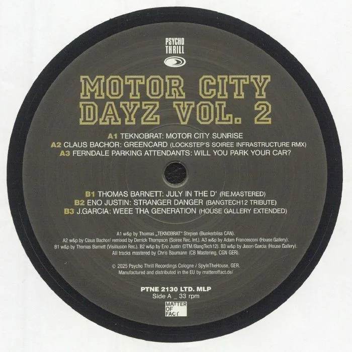 Лицевая сторона обложки — TEKNOBRAT / CLAUS BACHOR / FERNDALE PARKING ATTENDANTS / THOMAS BARNETT / ENO JUSTIN / J GARCIA — Motor City Dayz Vol 2