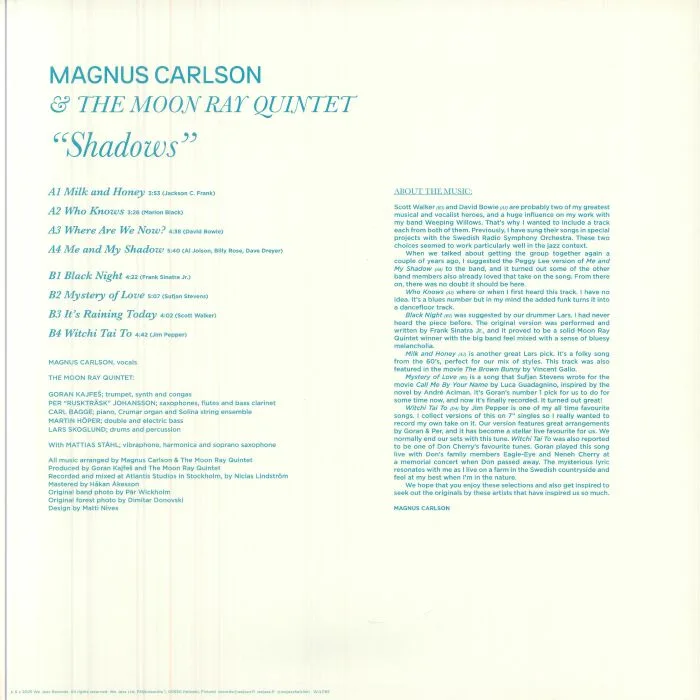 Back cover — Magnus CARLSON / THE MOON RAY QUINTET — Shadows