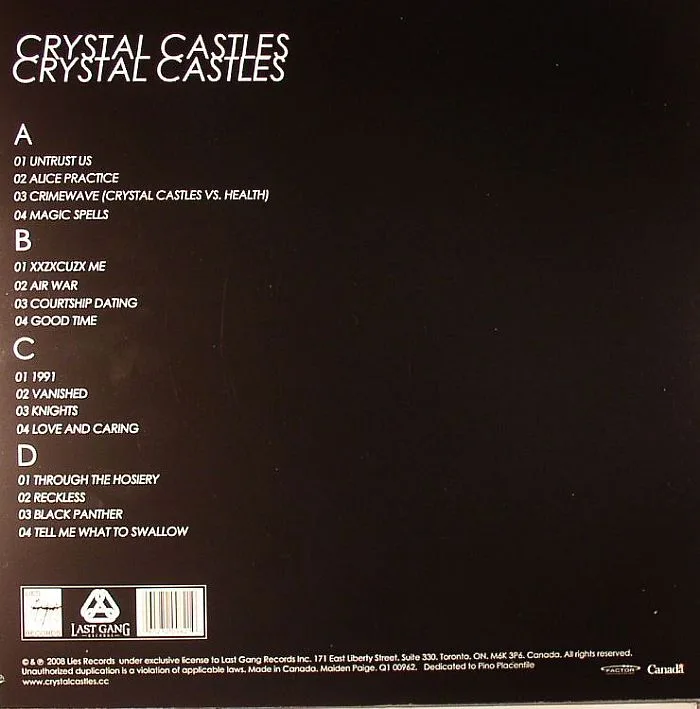 Обратная сторона обложки — CRYSTAL CASTLES — Crystal Castles