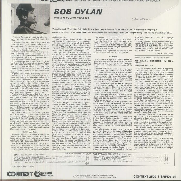 Back cover — Bob DYLAN — Bob Dylan (reissue)