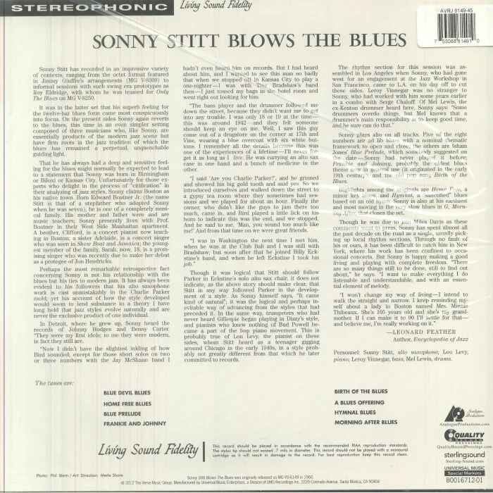 Обратная сторона обложки — Sonny STITT — Blows The Blues (reissue)