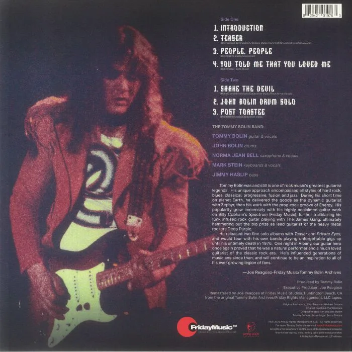 Back cover — The TOMMY BOLIN BAND — Live 9 / 19 / 76 (reissue)