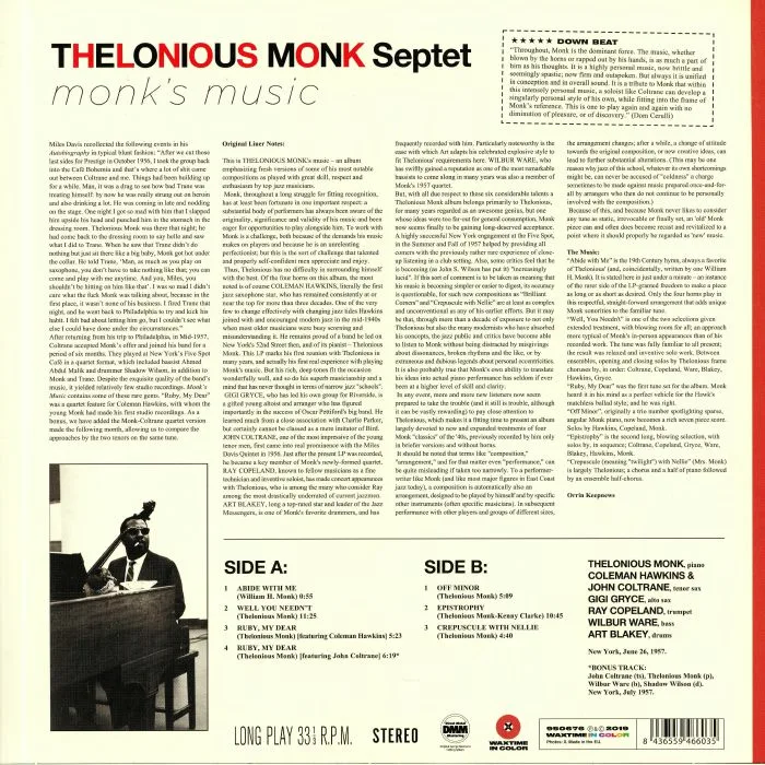 Back cover — Thelonious MONK — Monk's Music