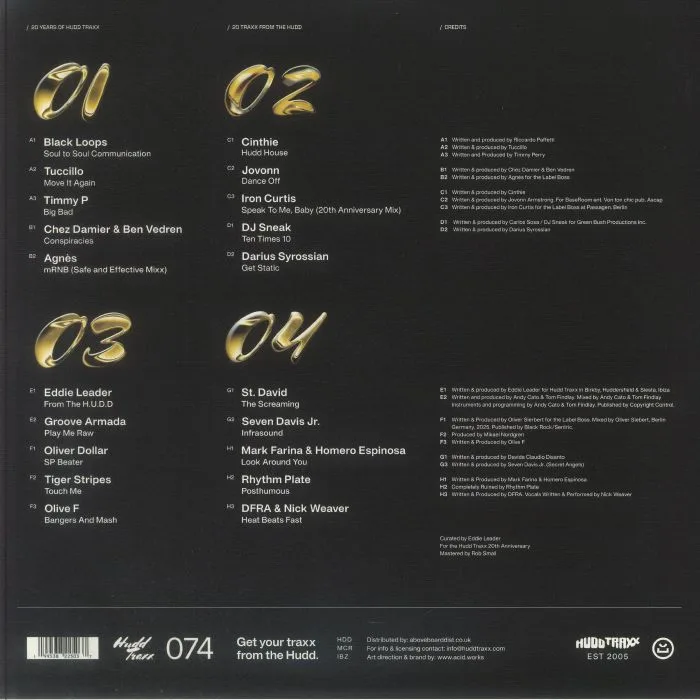 Обратная сторона обложки — Various — 20 Years Of Hudd Traxx - 20 Traxx From The Hudd - Curated By Eddie Leader (4x12")