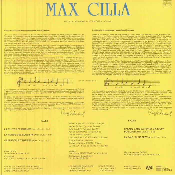 Back cover — Max CILLA — La Flute Des Mornes Volume 1 (reissue)