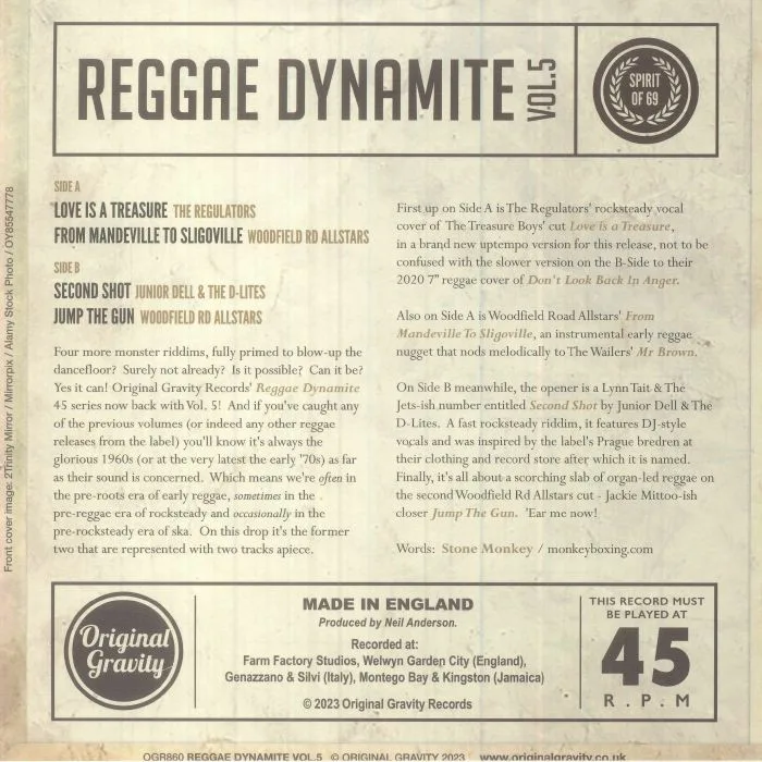 Обратная сторона обложки — The REGULATORS / WOODFIELD RD ALLSTARS / JUNIOR DELL & THE D LITES — Reggae Dynamite Vol 5