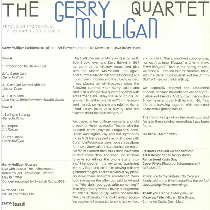 Обратная сторона обложки — Gerry MULLIGAN — Spring In Stockholm: Live At Konserthuset 1959
