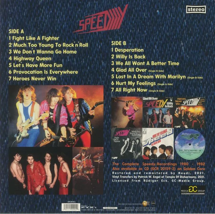 Обратная сторона обложки — SPEEDY — Much Too Young To Rock N Roll: The Complete Recordings 1980-1982