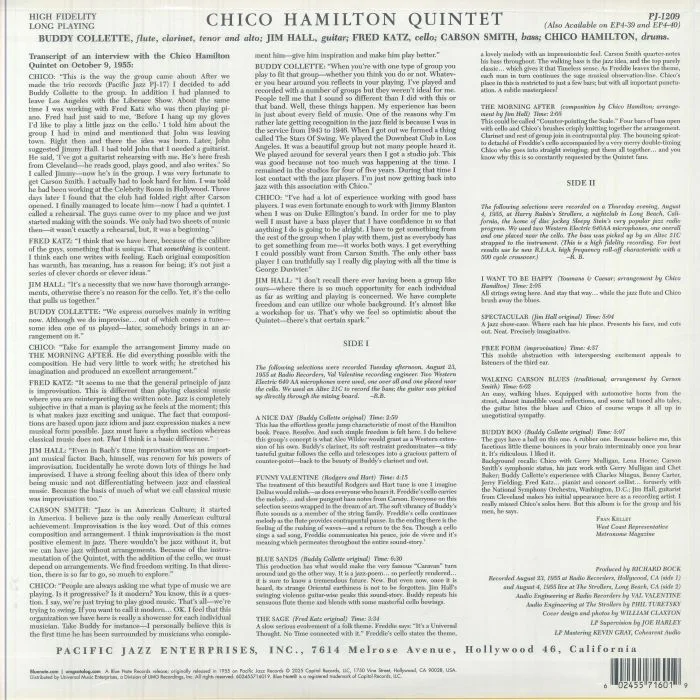 Обратная сторона обложки — CHICO HAMILTON QUINTET feat BUDDY COLLETTE — Chico Hamilton Quintet (Tone Poet Series)