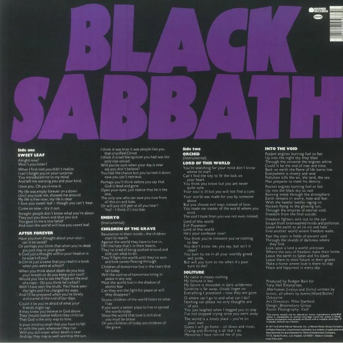 Обратная сторона обложки — BLACK SABBATH — Master Of Reality (B-STOCK)