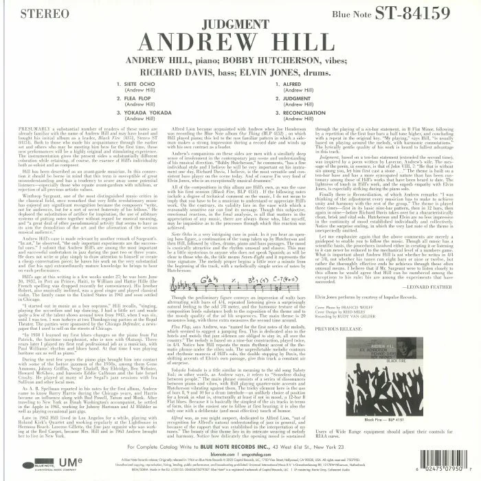 Обратная сторона обложки — Andrew HILL — Judgment! (Classic Vinyl Series)