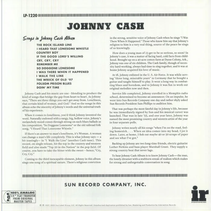 Back cover — Johnny CASH — With His Hot & Blue Guitar (mono) (remastered)