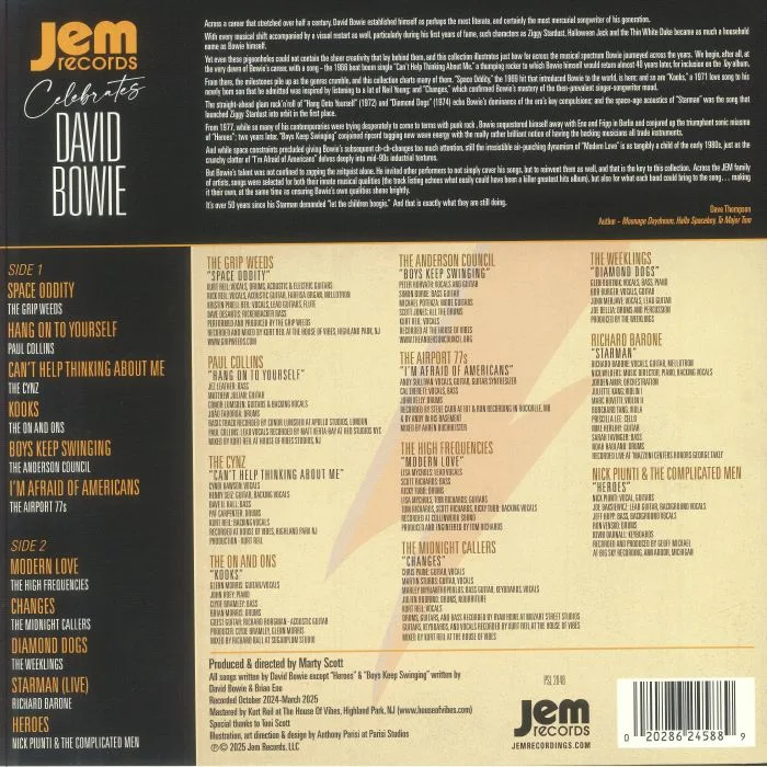 Back cover — VARIOUS — Jem Records Celebrates David Bowie
