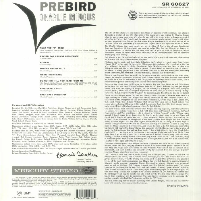Back cover — Charles MINGUS — Pre Bird (Acoustic Sounds Series)