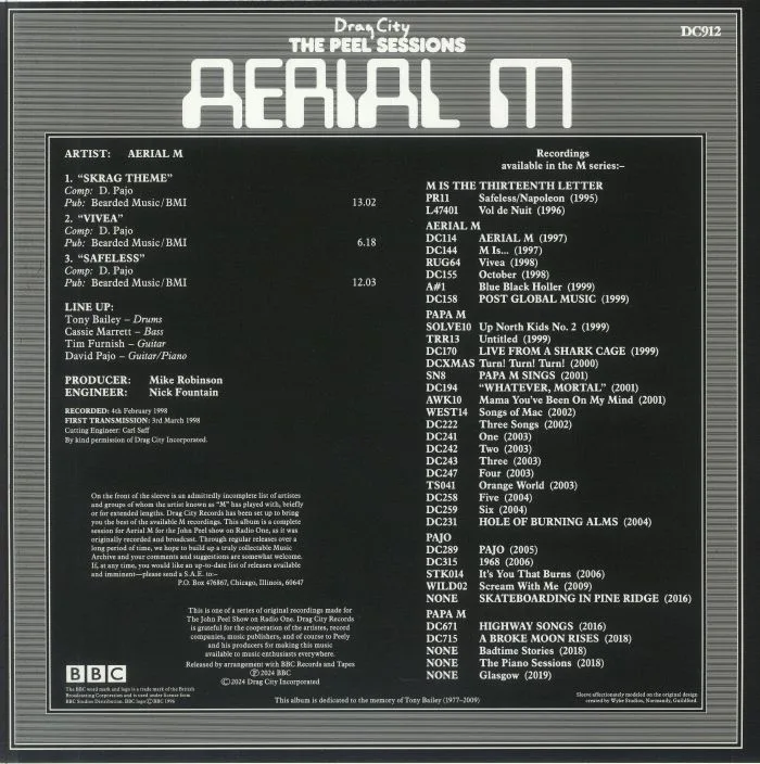 Back cover — AERIAL M — The Peel Sessions