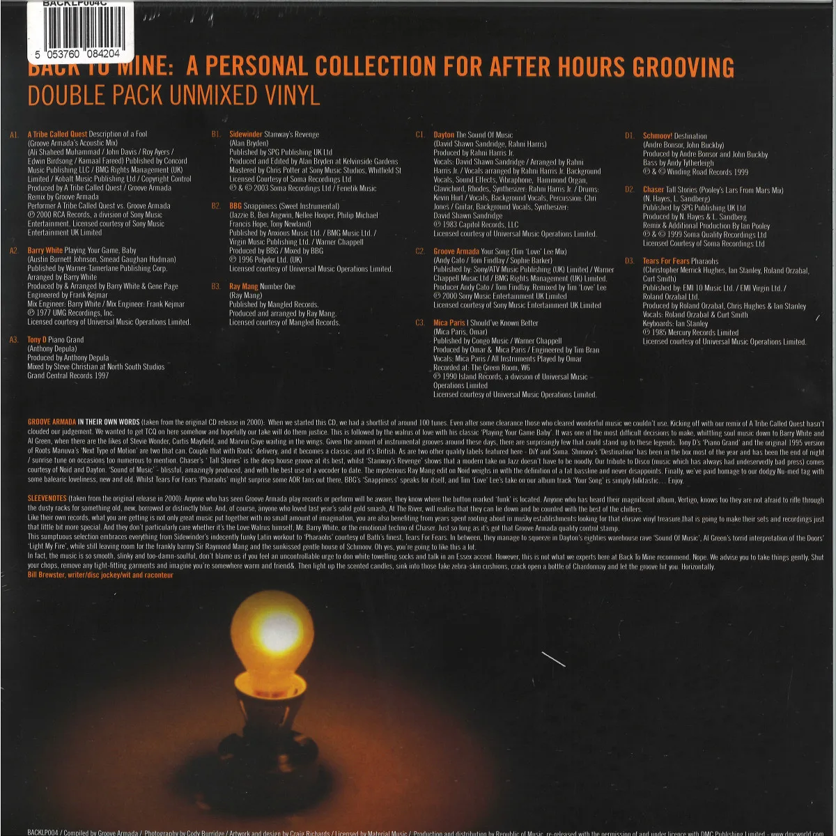 Обратная сторона обложки — Various — Back to Mine: Groove Armada