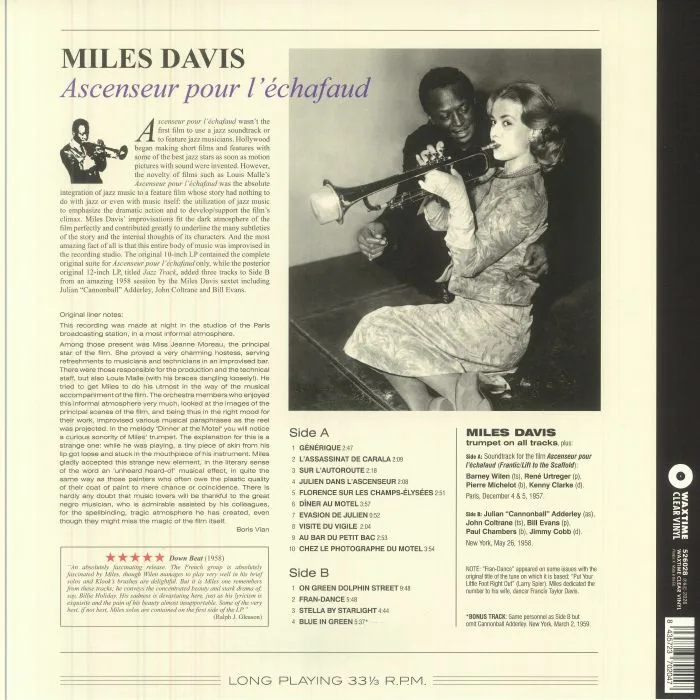 Back cover — Miles DAVIS — Ascenseur Pour L'Echafaud (Lift To The Scaffold) (Soundtrack) (reissue)