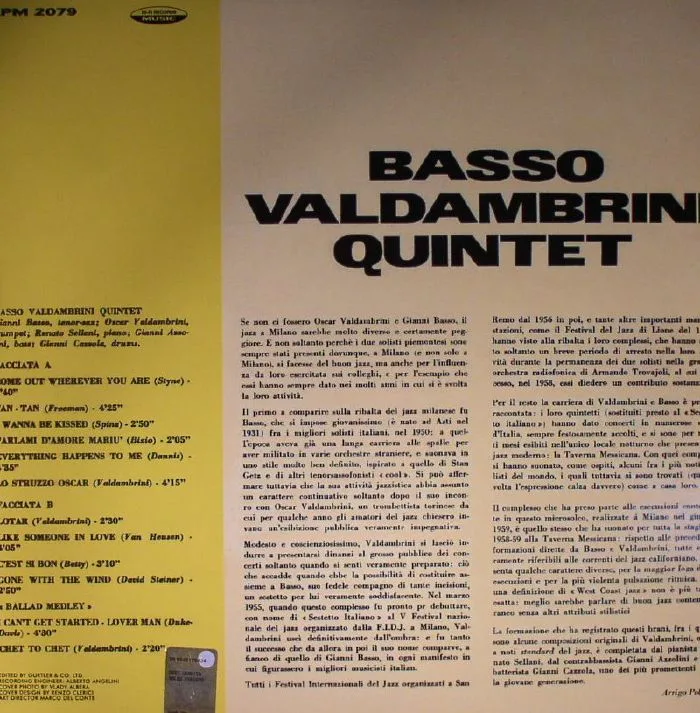 Обратная сторона обложки — BASSO VALDAMBRINI QUINTET — Basso Valdambrini Quintet