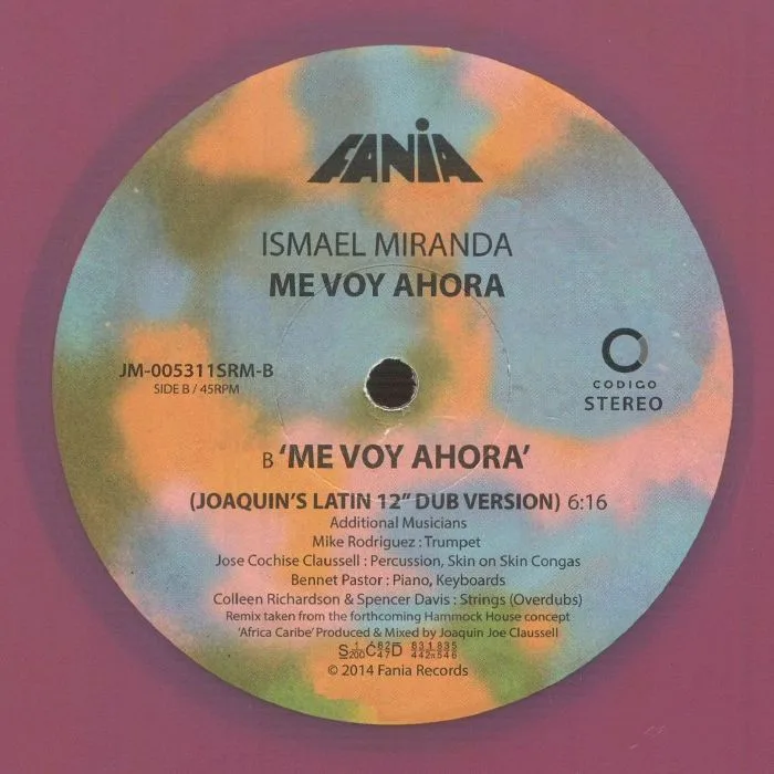 Обратная сторона обложки — Ismael MIRANDA — Me Voy Ahora (Joaquin Joe Clausell remixes)
