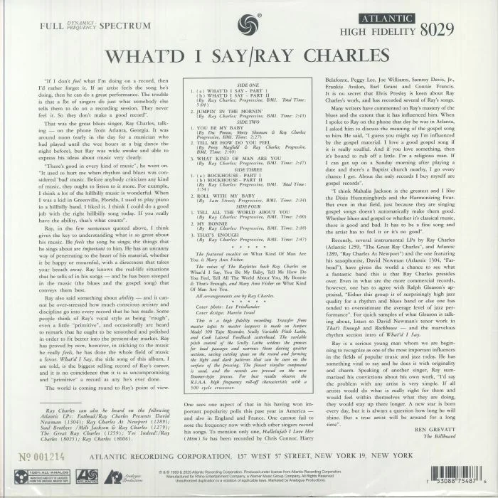 Обратная сторона обложки — Ray CHARLES — What'd I Say (reissue)