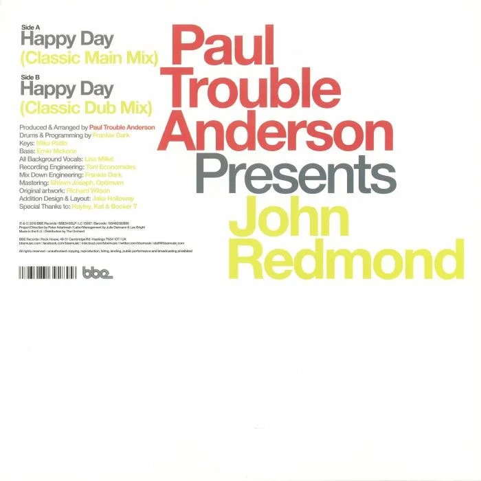 Back cover — Paul Trouble ANDERSON presents JOHN REDMOND — Happy Day