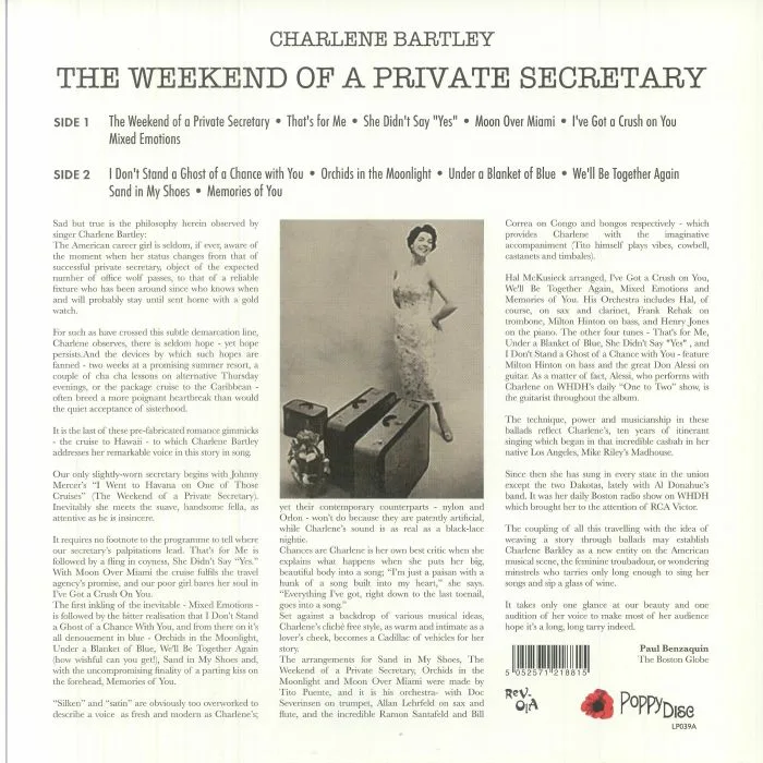 Back cover — Charlene BARTLEY — The Weekend Of A Private Secretary (Record Store Day RSD 2025)
