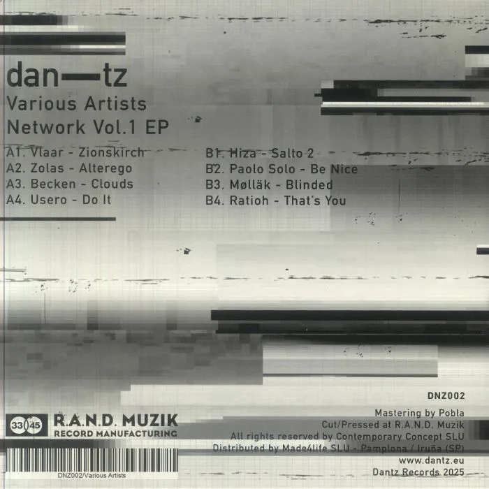 Back cover — VLAAR / ZOLAS / BECKEN / USERO / HIZA / PAOLO SOLO / MOLLAK / RATIOH — Network Vol 1 EP