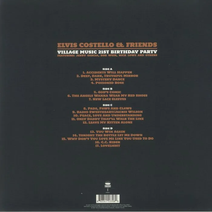 Back cover — Elvis COSTELLO / VARIOUS — Village Music 21st Birthday Party