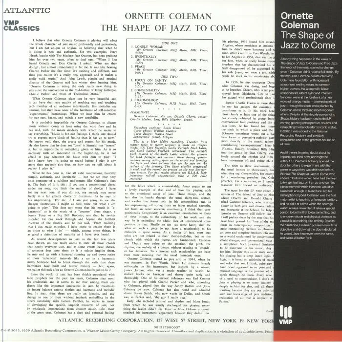 Back cover — Ornette COLEMAN — The Shape Of Jazz To Come (reissue)