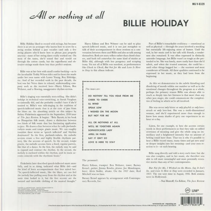 Обратная сторона обложки — Billie HOLIDAY — All Or Nothing At All (Acoustic Sounds Series)