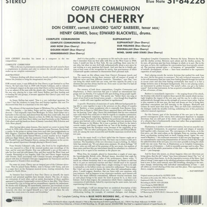 Обратная сторона обложки — Don CHERRY — Complete Communion (Tone Poet Series)