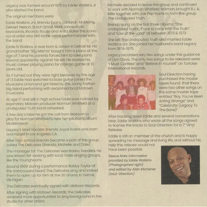 Back cover — LEGACY — Boy You've Been Acting Strange