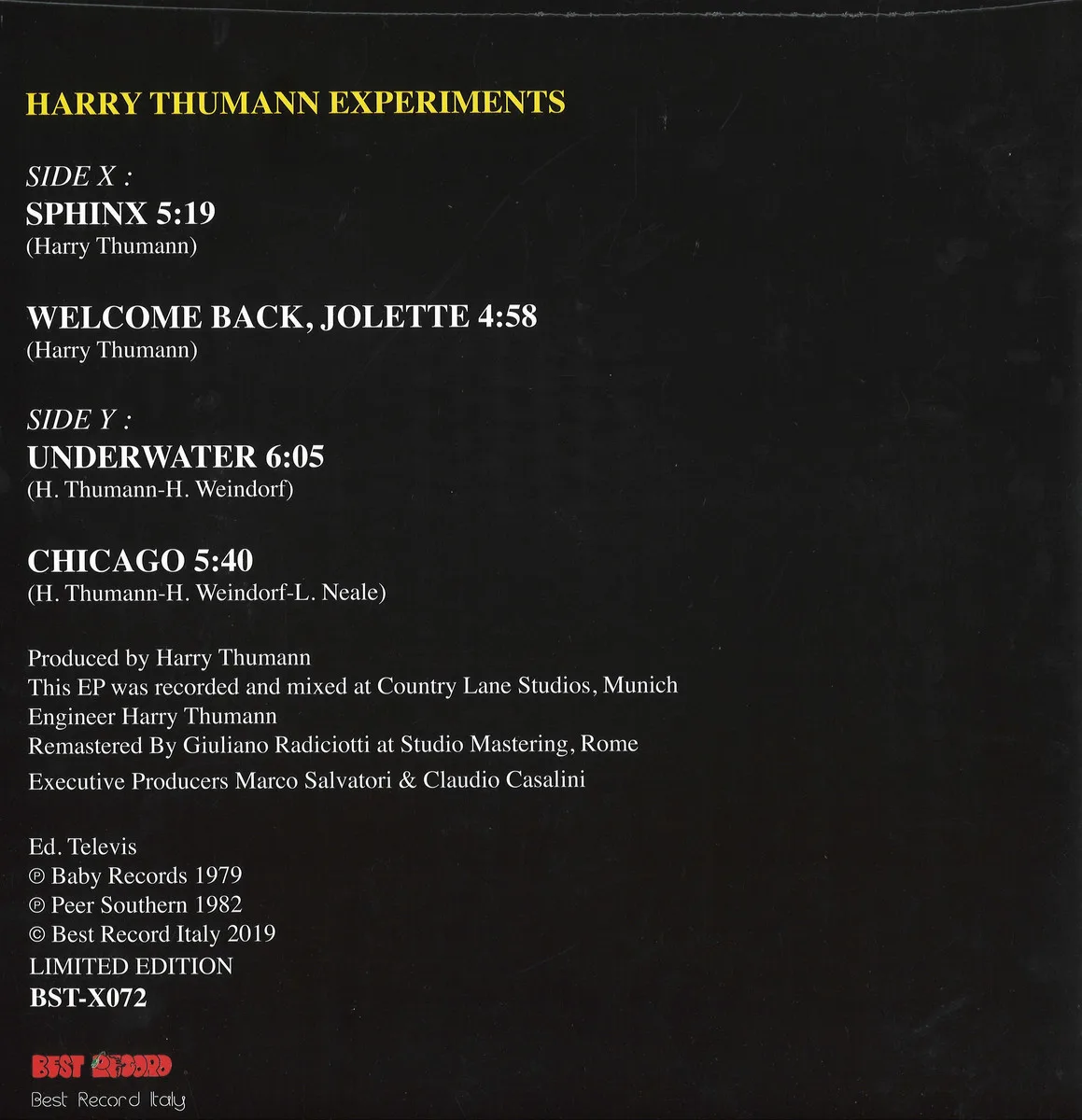 Обратная сторона обложки — Harry Thumann — Experiments (remastered)