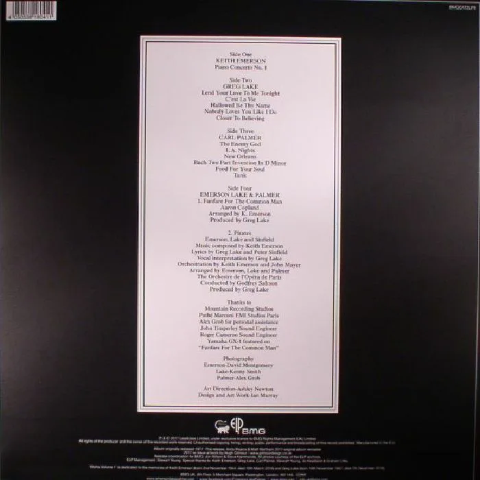 Back cover — EMERSON LAKE & PALMER — Works Volume 1 (remastered)