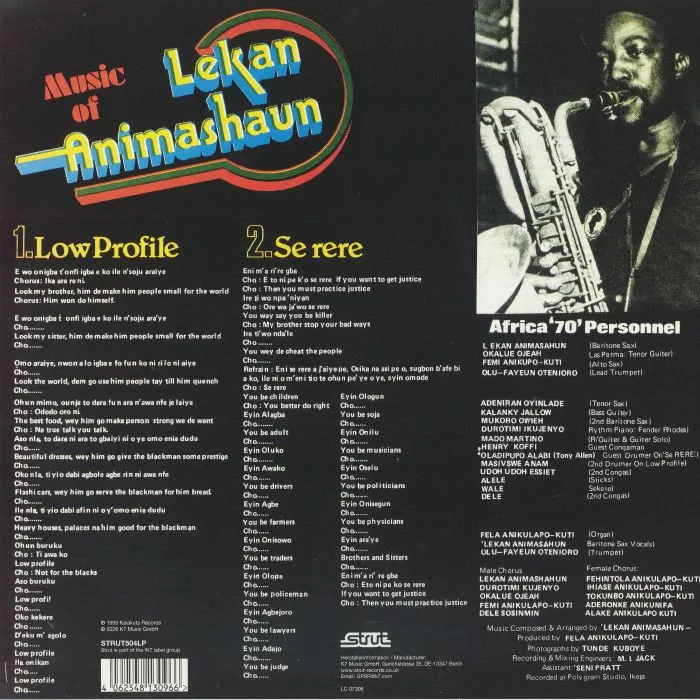 Back cover — Lekan ANIMASHAUN — Low Profile (Not For The Blacks)