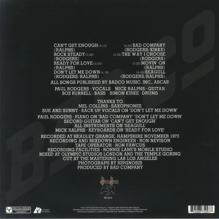 Обратная сторона обложки — BAD COMPANY — Bad Company (Atlantic Records 75th Anniversary Edition)