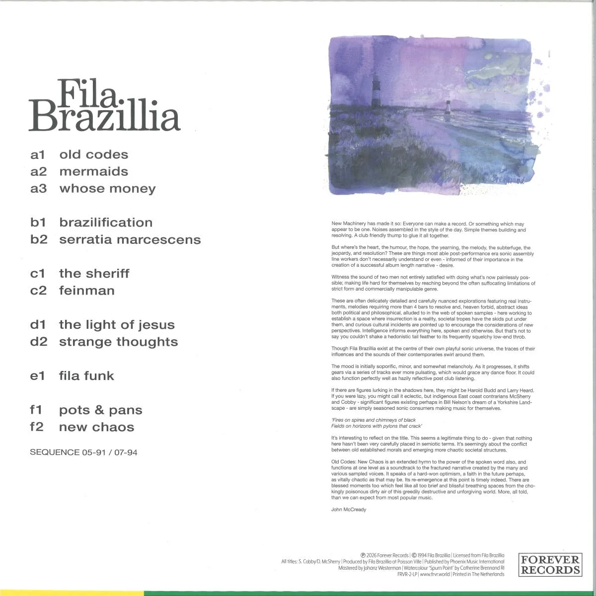 Обратная сторона обложки — Fila Brazillia — Old Codes New Chaos (LP 3x12")