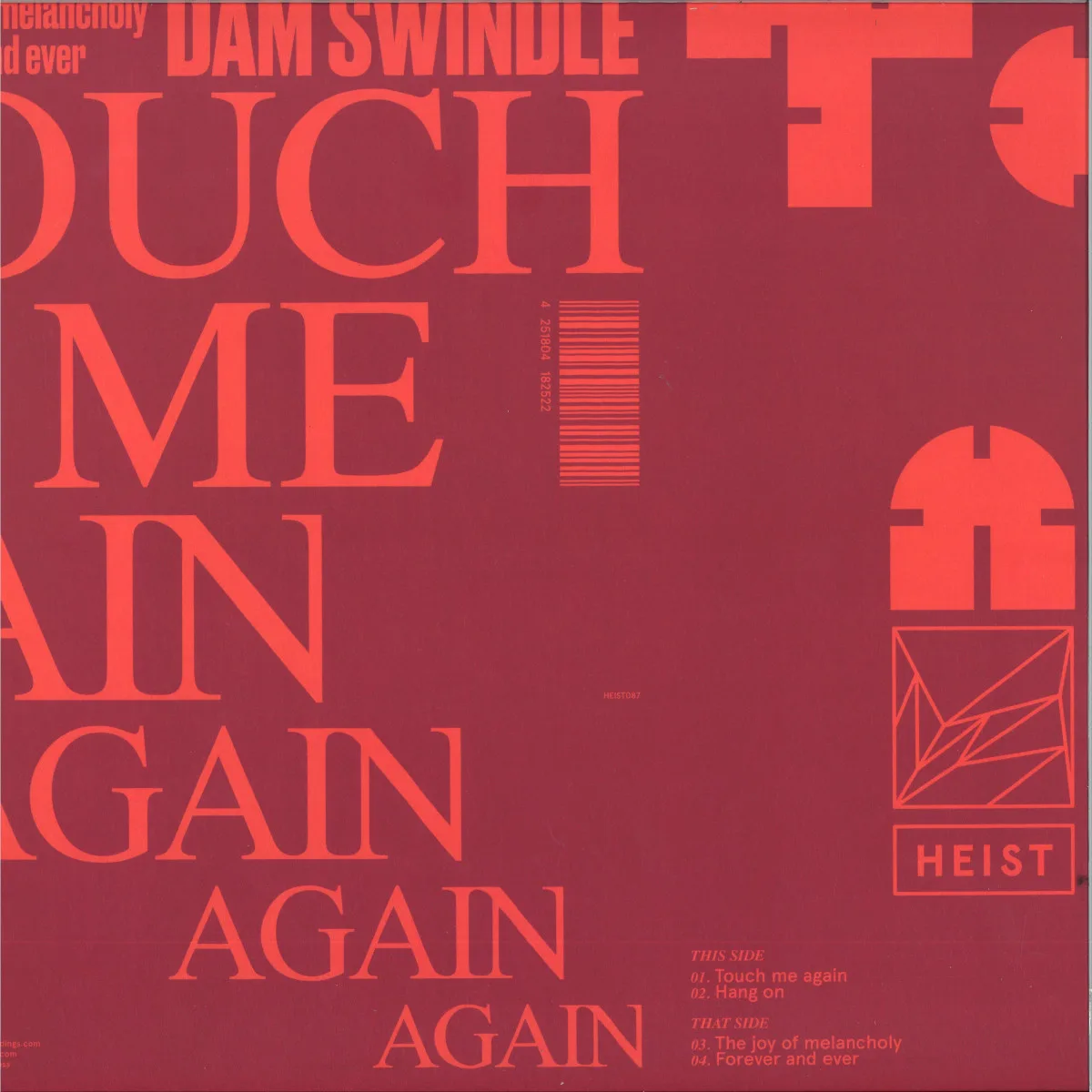 Лицевая сторона обложки — Dam Swindle — Touch Me Again EP