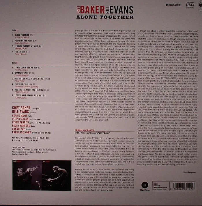 Обратная сторона обложки — Chet BAKER / BILL EVANS — Alone Together (remastered)